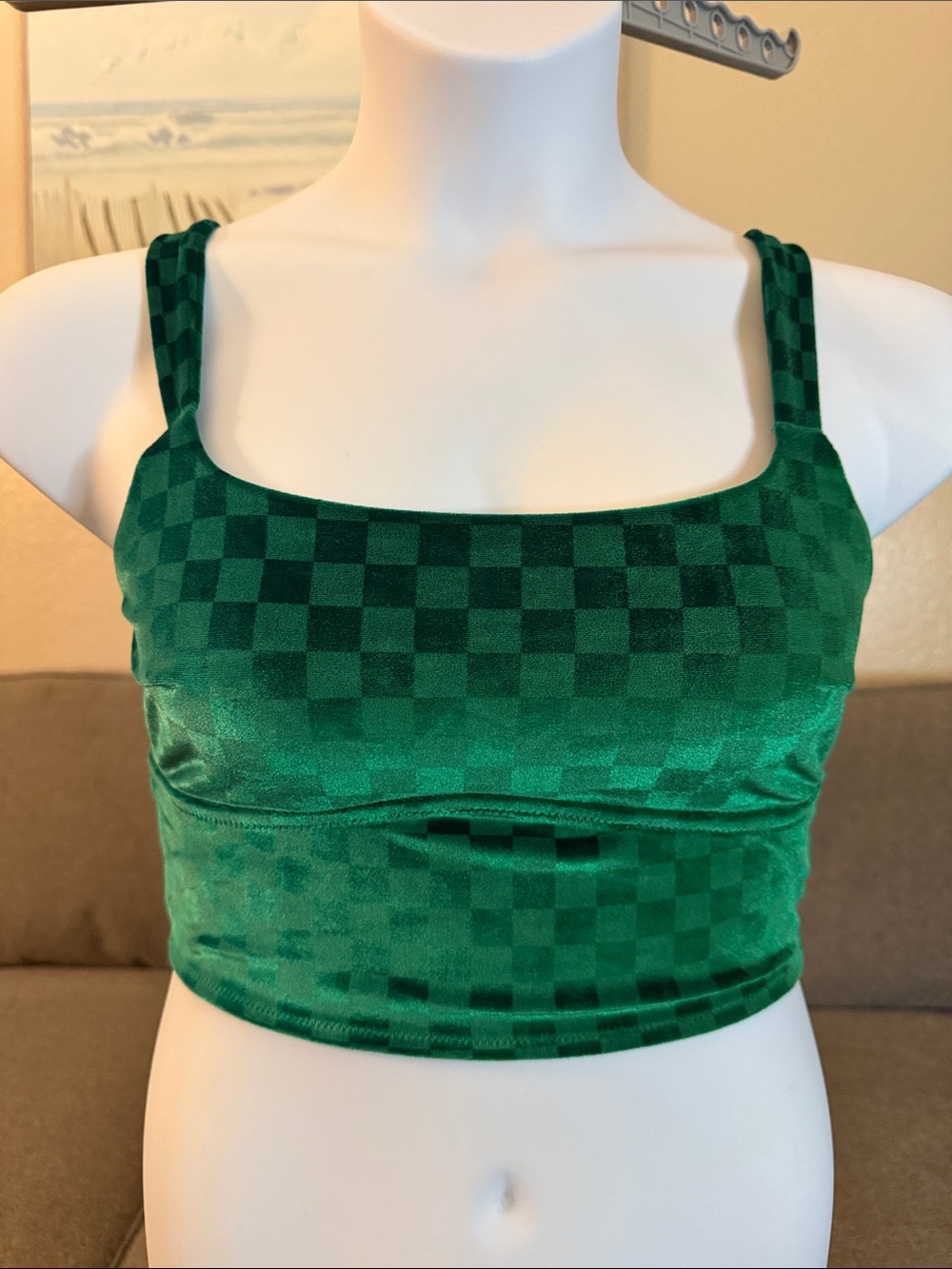 Colsie Emerald Green Velvet Checkerboard Cropped Tank
